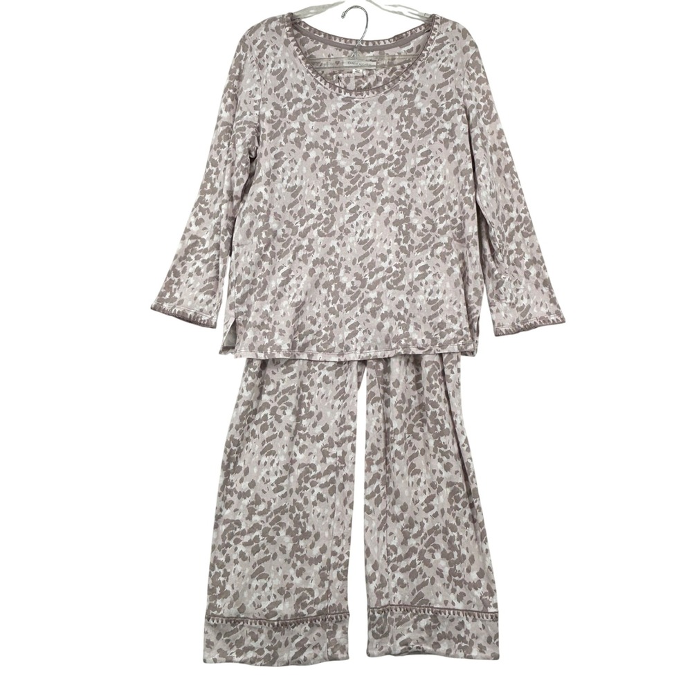 Carole Hochman Pajama Set Size Medium Gray White Animal Print Long Sleeve PJ
